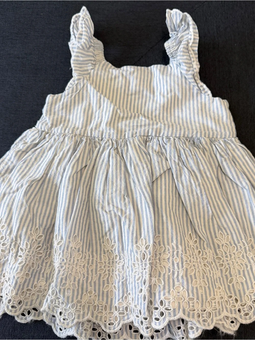 Baby Gap Blue and White Striped Eyelet Dress Sz 6-12